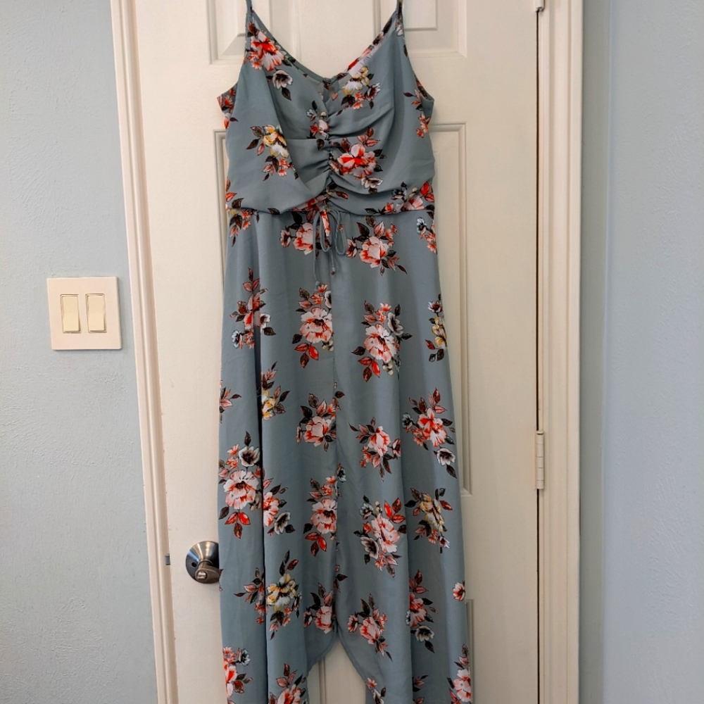 Grey/Green Floral sleeveless dress, size L